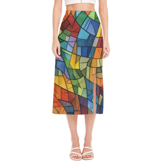 Stained-Glass Women's High Slit Long Skirt